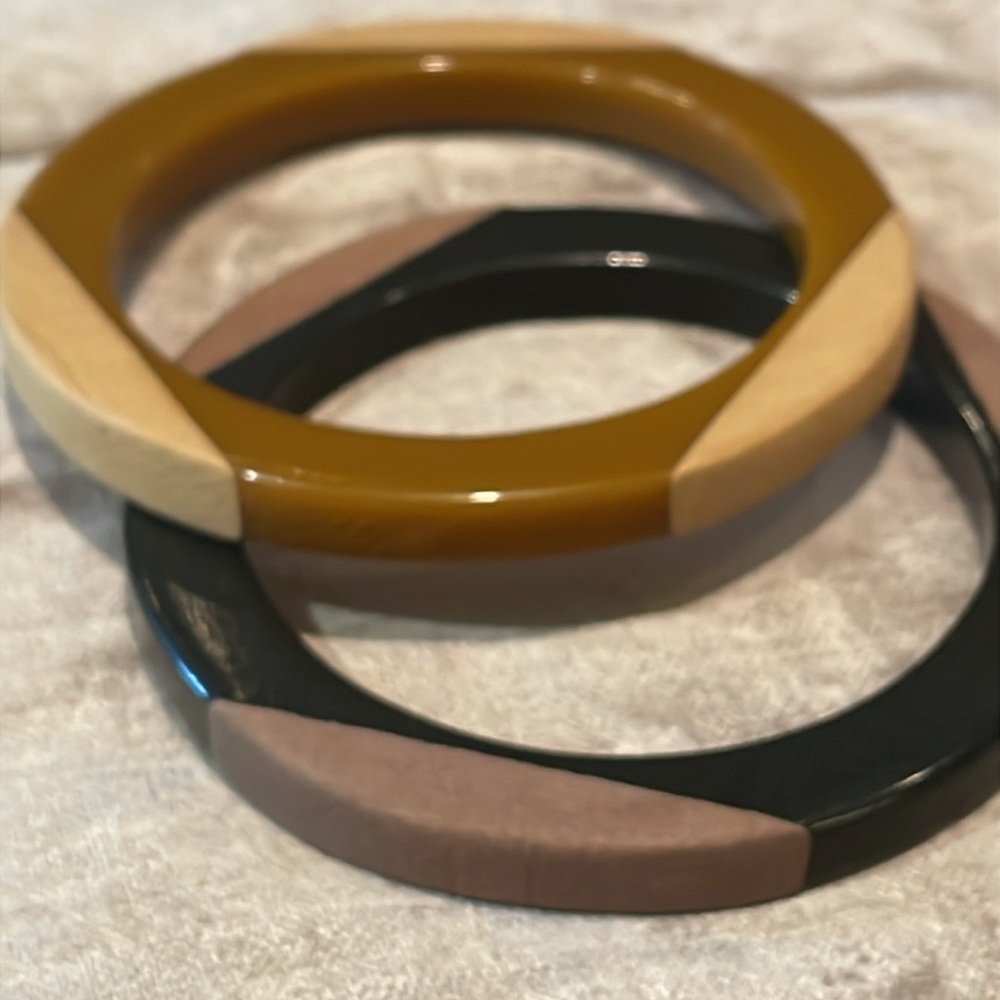 Chico’s Geometric Black and Brown Bracelet Set Inlay Style Light and Dark 7-8”